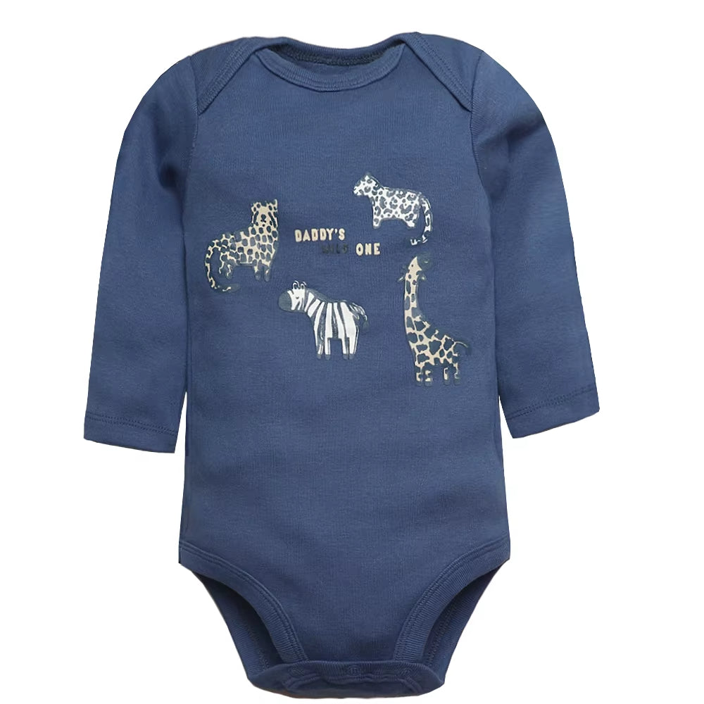 Long & Short Sleeves 5-pack bodysuits Baby Boy Onesies 100% Cotton Safari Animals