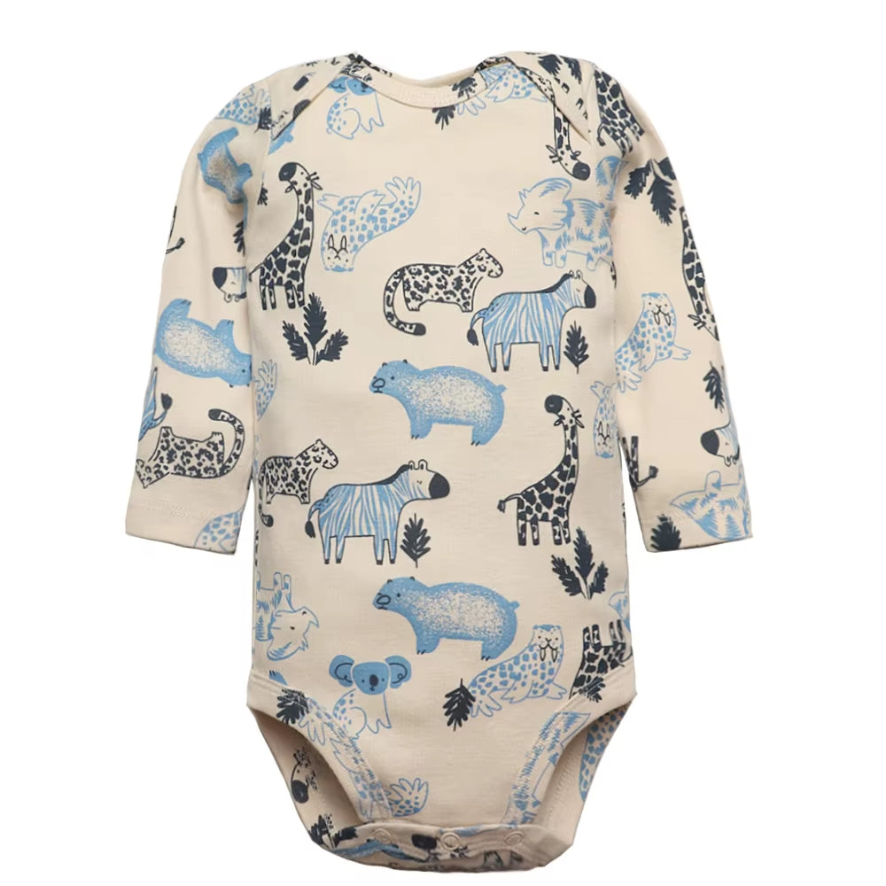 Long & Short Sleeves 5-pack bodysuits Baby Boy Onesies 100% Cotton Safari Animals