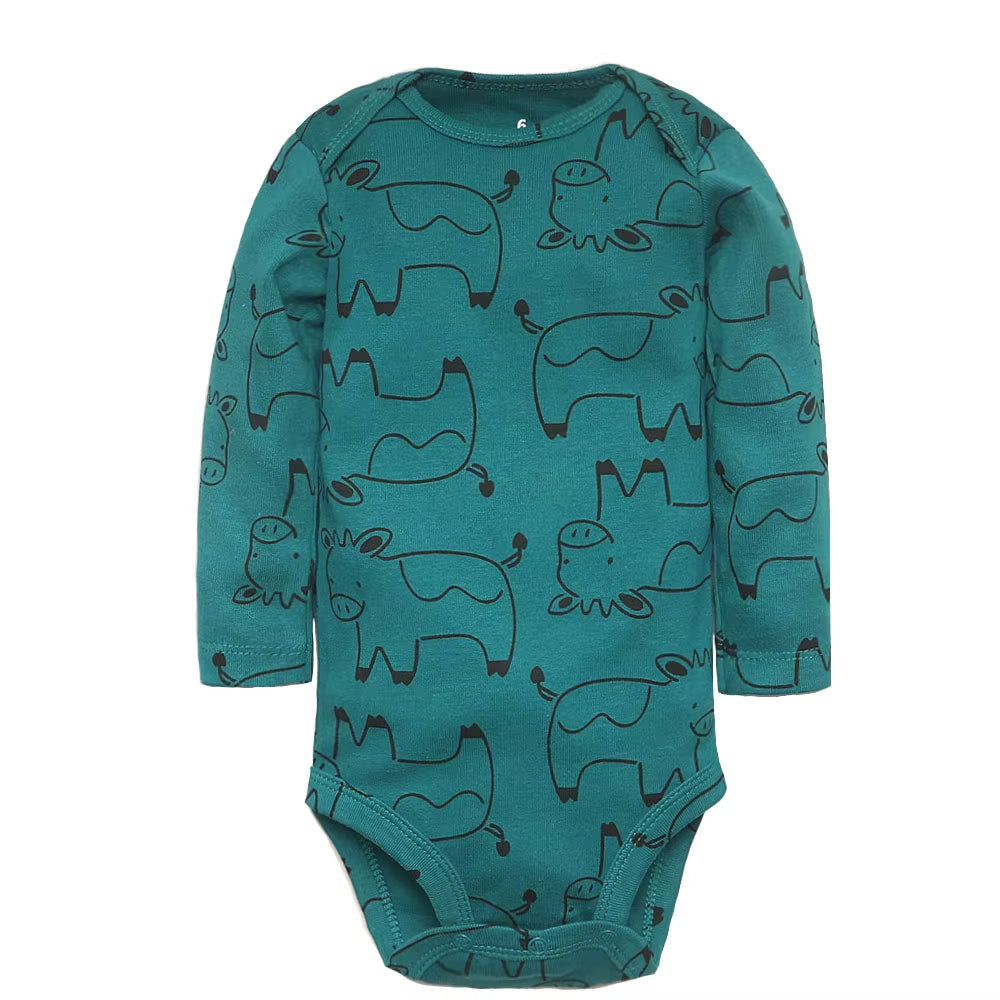 Long & Short Sleeves 5-Pack Baby Boy Onesies Cotton Animal Prints & Classic Stripes