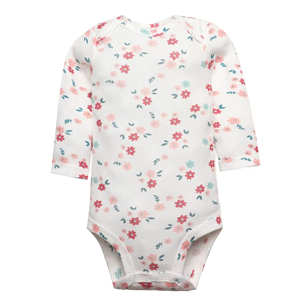 Long & Short Sleeves 5-Pack Baby Girl Onesies 100% Cotton Nature Prints