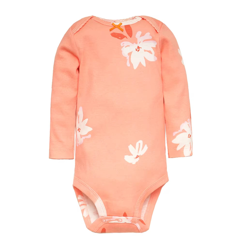 Long & Short Sleeves 5-Pack Bodysuits Baby Girl Peach Onesies 100% Cotton