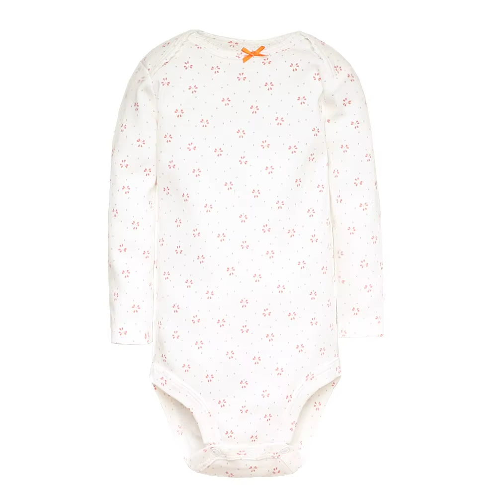 Long & Short Sleeves 5-Pack Bodysuits Baby Girl Peach Onesies 100% Cotton