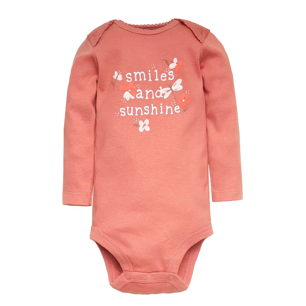 Long & Short Sleeves 5-Pack Bodysuits Baby Girl Peach Onesies 100% Cotton