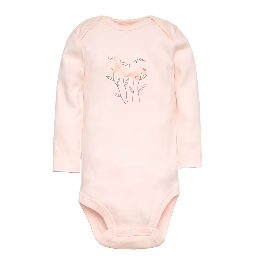 Long & Short Sleeves 5-Pack Bodysuits Baby Girl Peach Onesies 100% Cotton