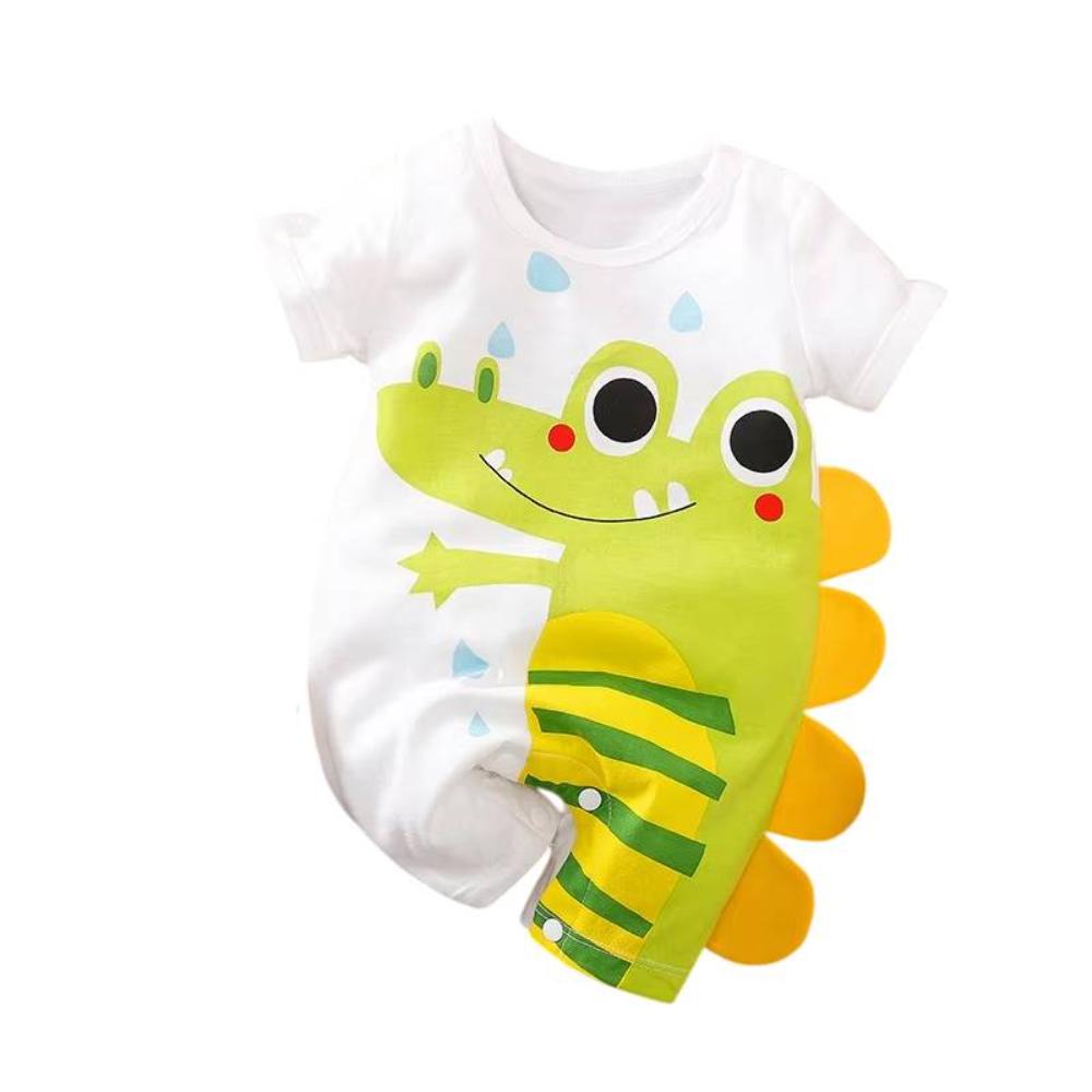 Baby Cotton Short Sleeve Romper with 3D Crocodile Print