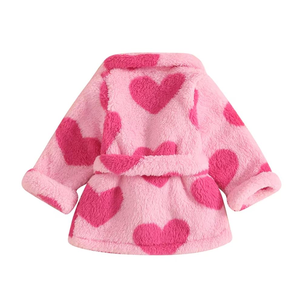 Baby Girls Soft Cotton Long Sleeve Bathrobe with Tie Waist