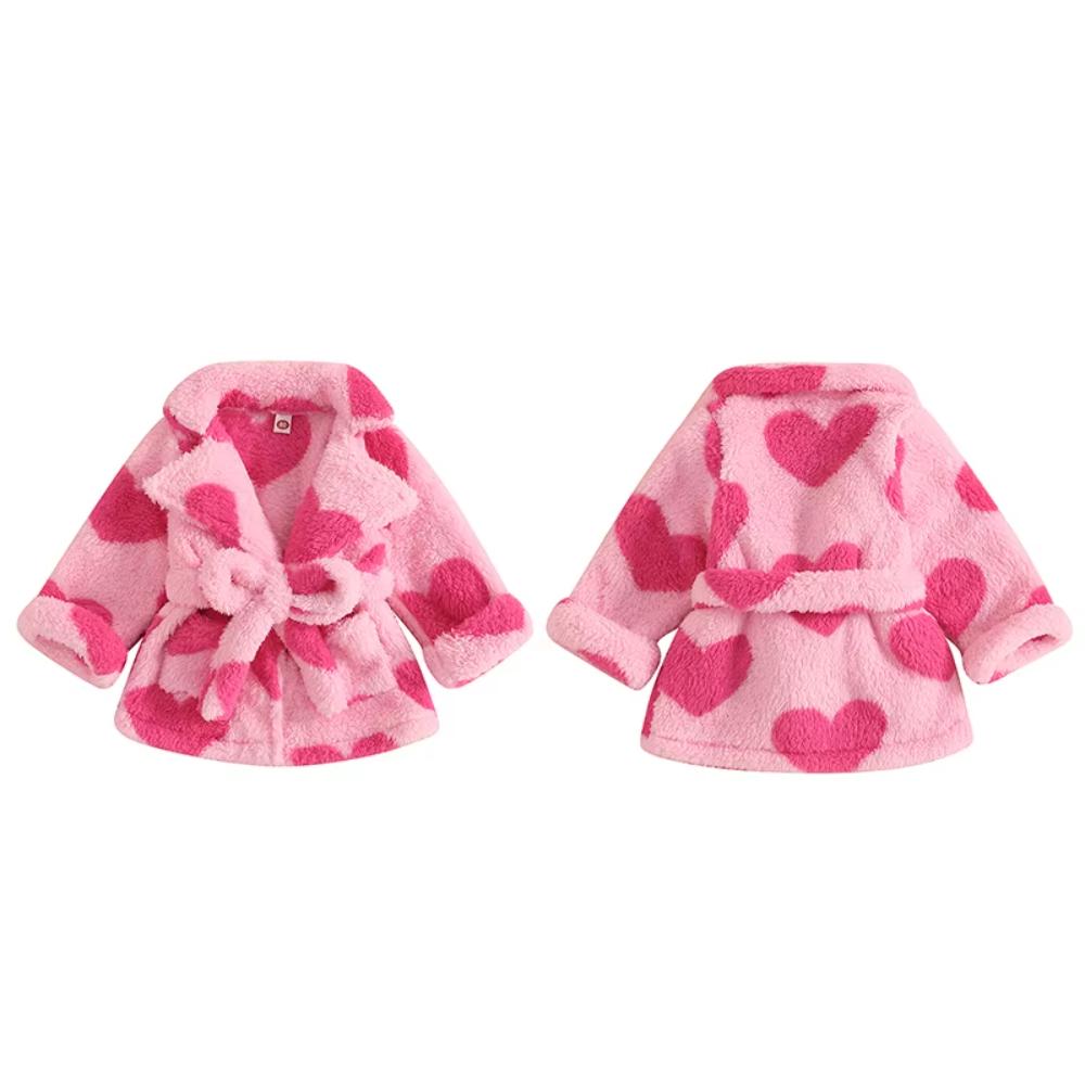 Baby Girls Soft Cotton Long Sleeve Bathrobe with Tie Waist