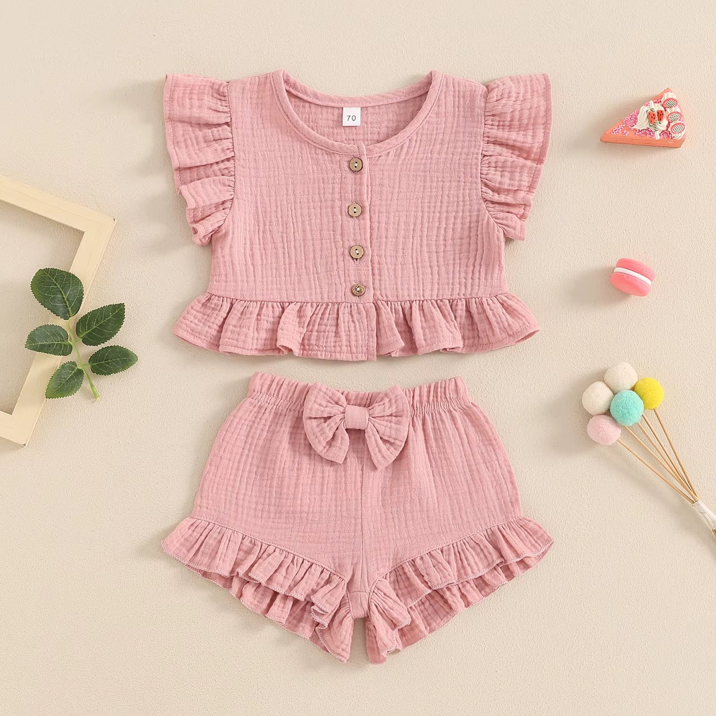 Baby Girl Sets Ruffle Button Tops Shorts Summer