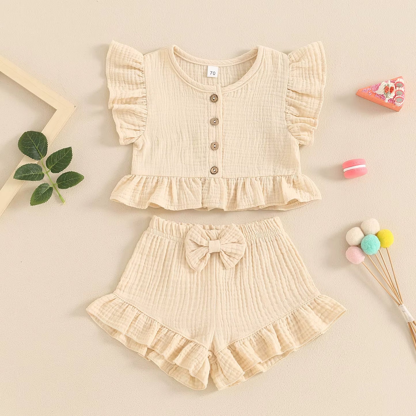 Baby Girl Sets Ruffle Button Tops Shorts Summer