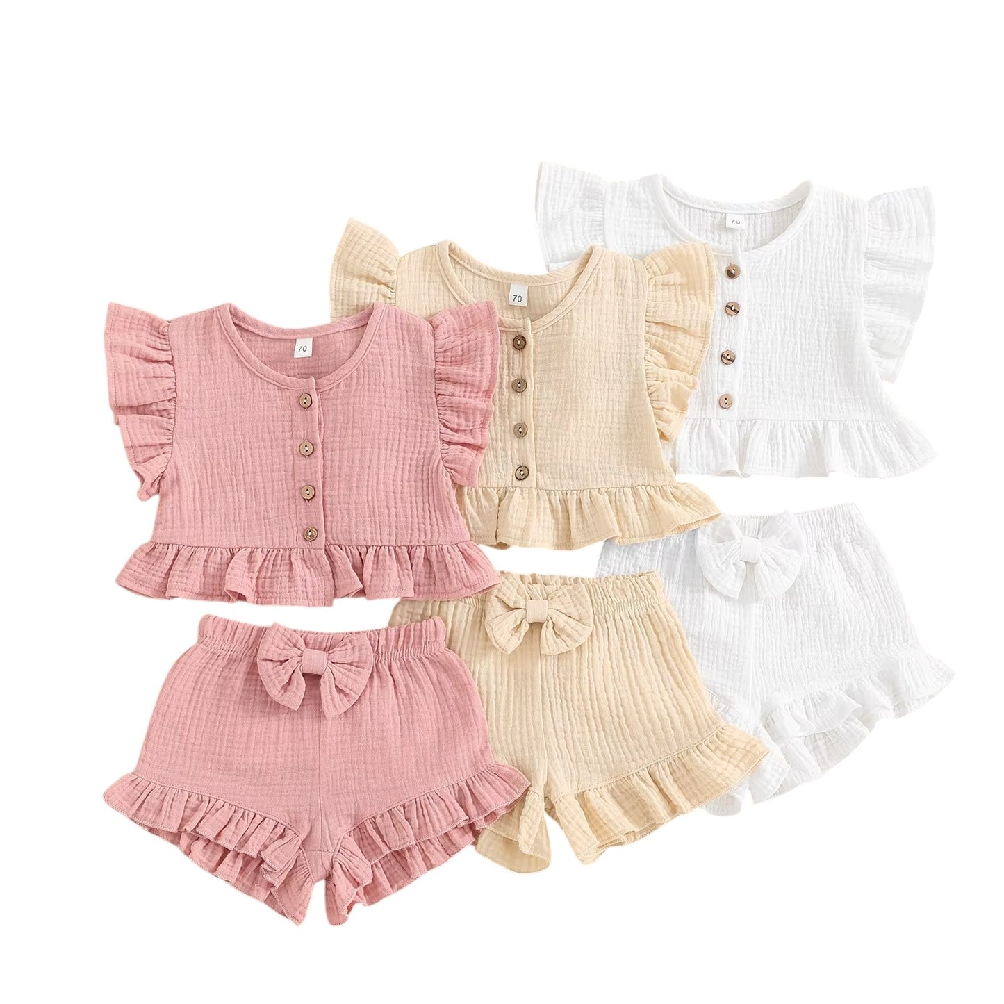 Baby Girl Sets Ruffle Button Tops Shorts Summer