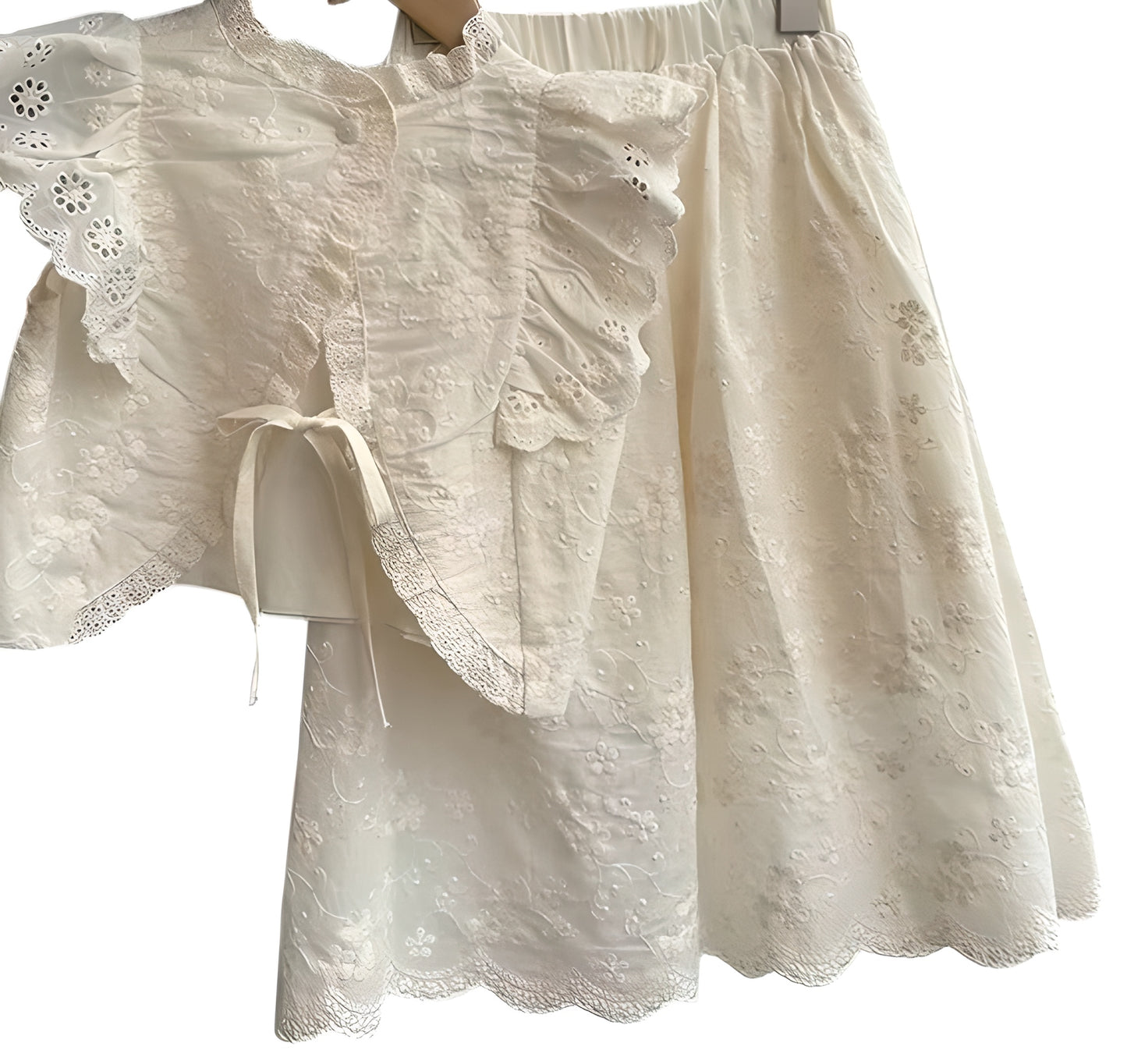Baby Girls Detailed Broderie Anglaise Cotton Maxi Skirt Set