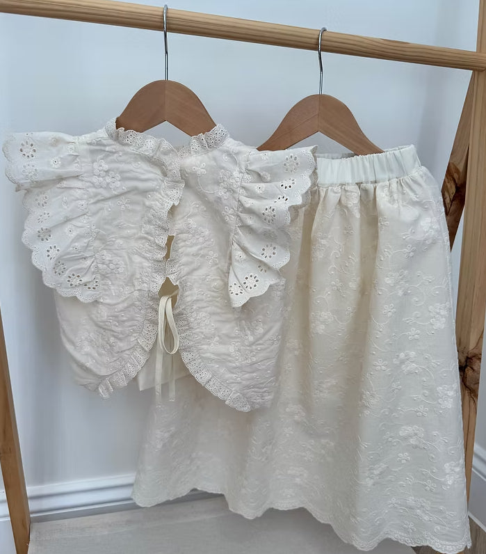 Baby Girls Detailed Broderie Anglaise Cotton Maxi Skirt Set
