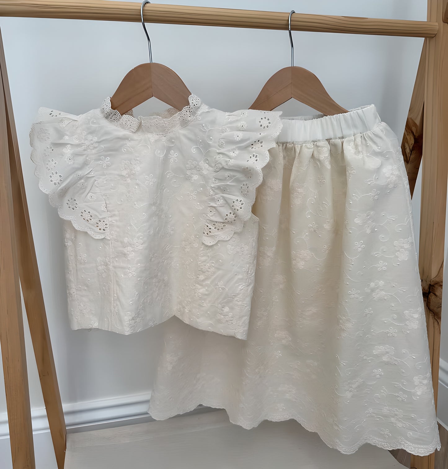 Baby Girls Detailed Broderie Anglaise Cotton Maxi Skirt Set