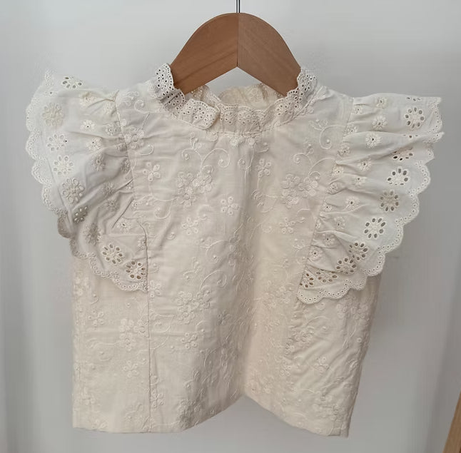 Baby Girls Detailed Broderie Anglaise Cotton Maxi Skirt Set