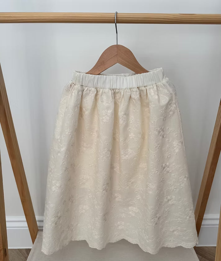 Baby Girls Detailed Broderie Anglaise Cotton Maxi Skirt Set