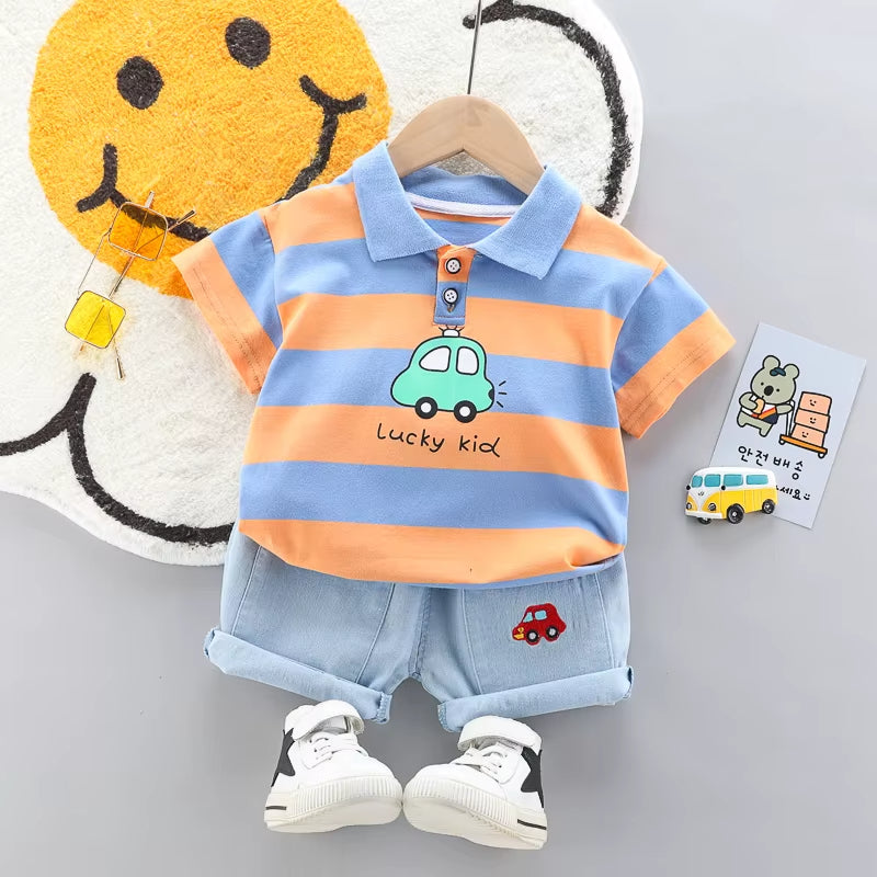 Baby boy Polo Shirt With Denim Shorts Set Lucky Kid
