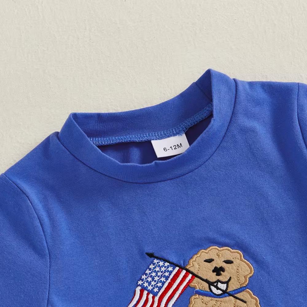 Boys Dog Embroidery Short Sleeve Shirt & Shorts Set