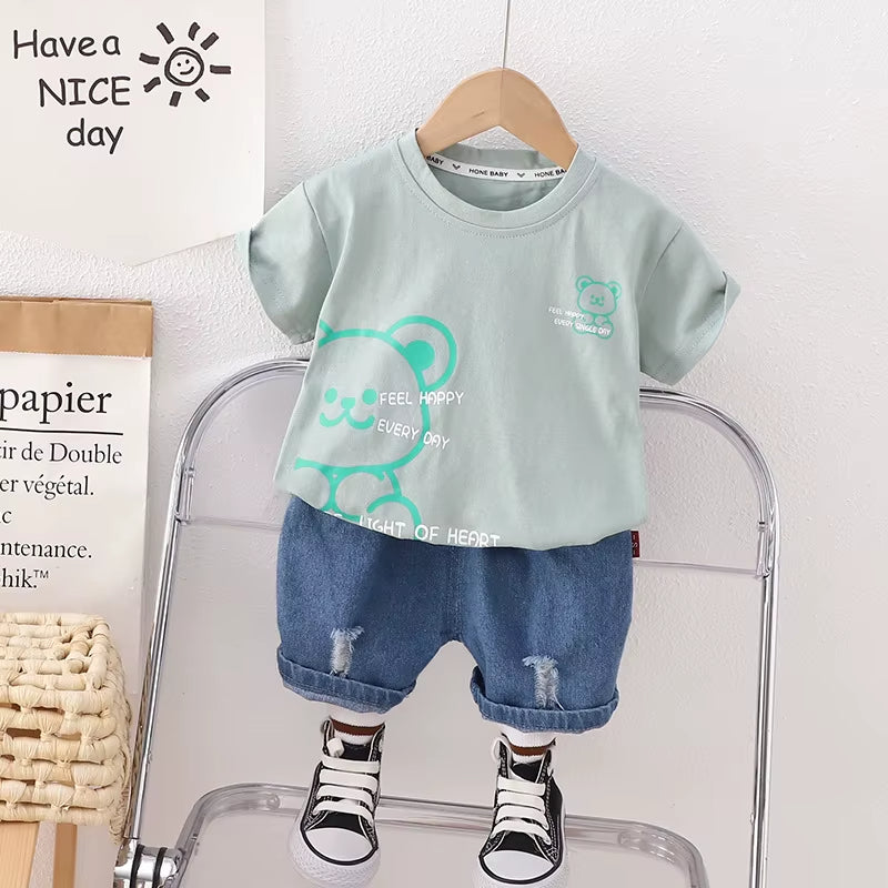 Cotton Cartoon Bear T-shirt Shorts 2Pcs/Sets Toddler Boys