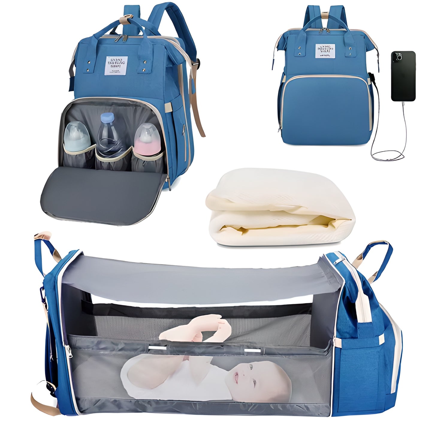 Diaper Bag with Folding Baby Bed