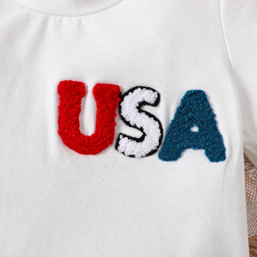 Cotton Baby Outfit Set with Flag Tee and Star Shorts