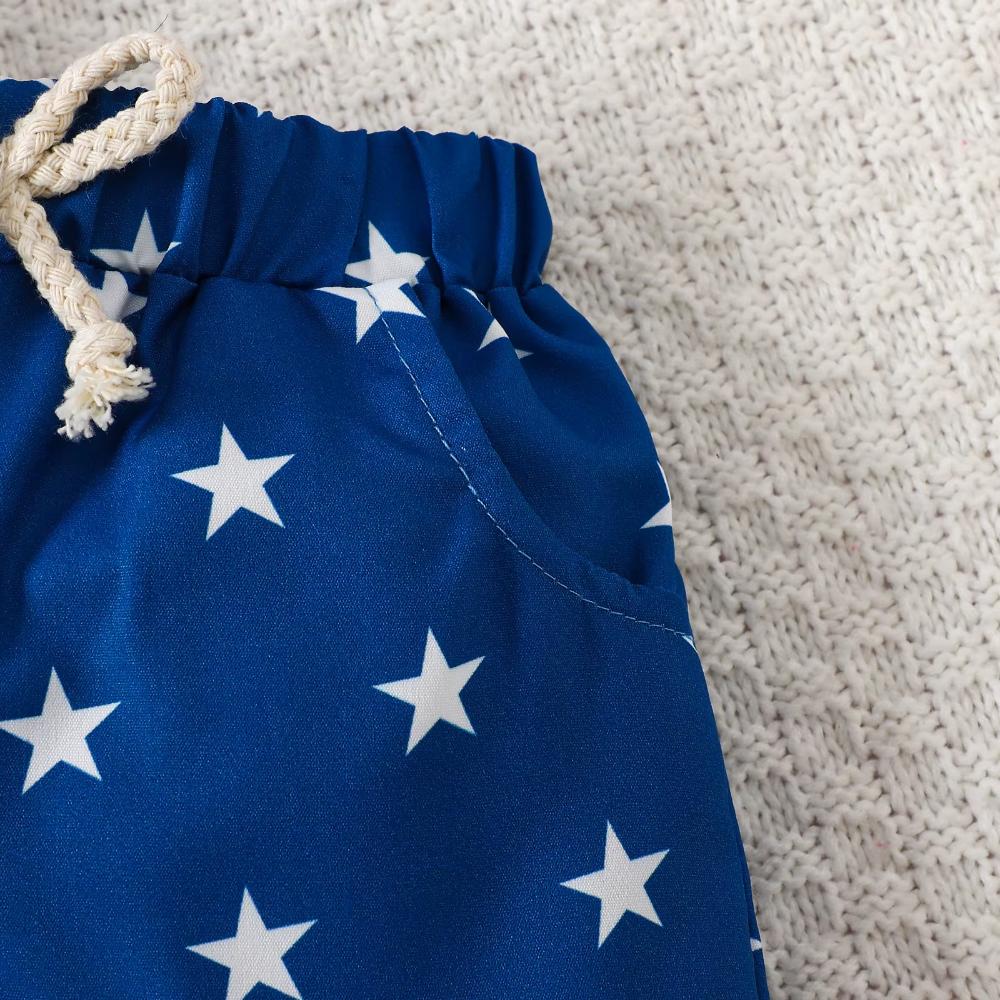 Cotton Baby Outfit Set with Flag Tee and Star Shorts