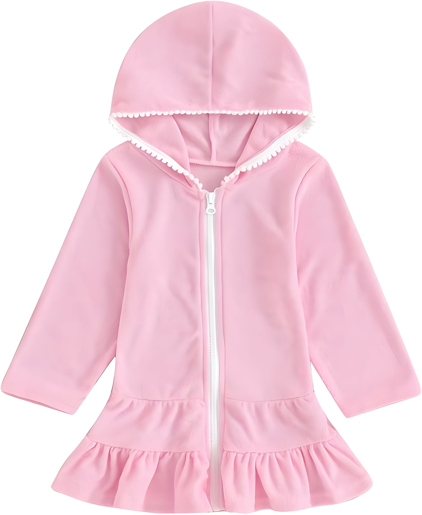 2-8Y Toddler Girl Swim Cover Up Long Sleeve Beach Dress Zip-Up Hoodie