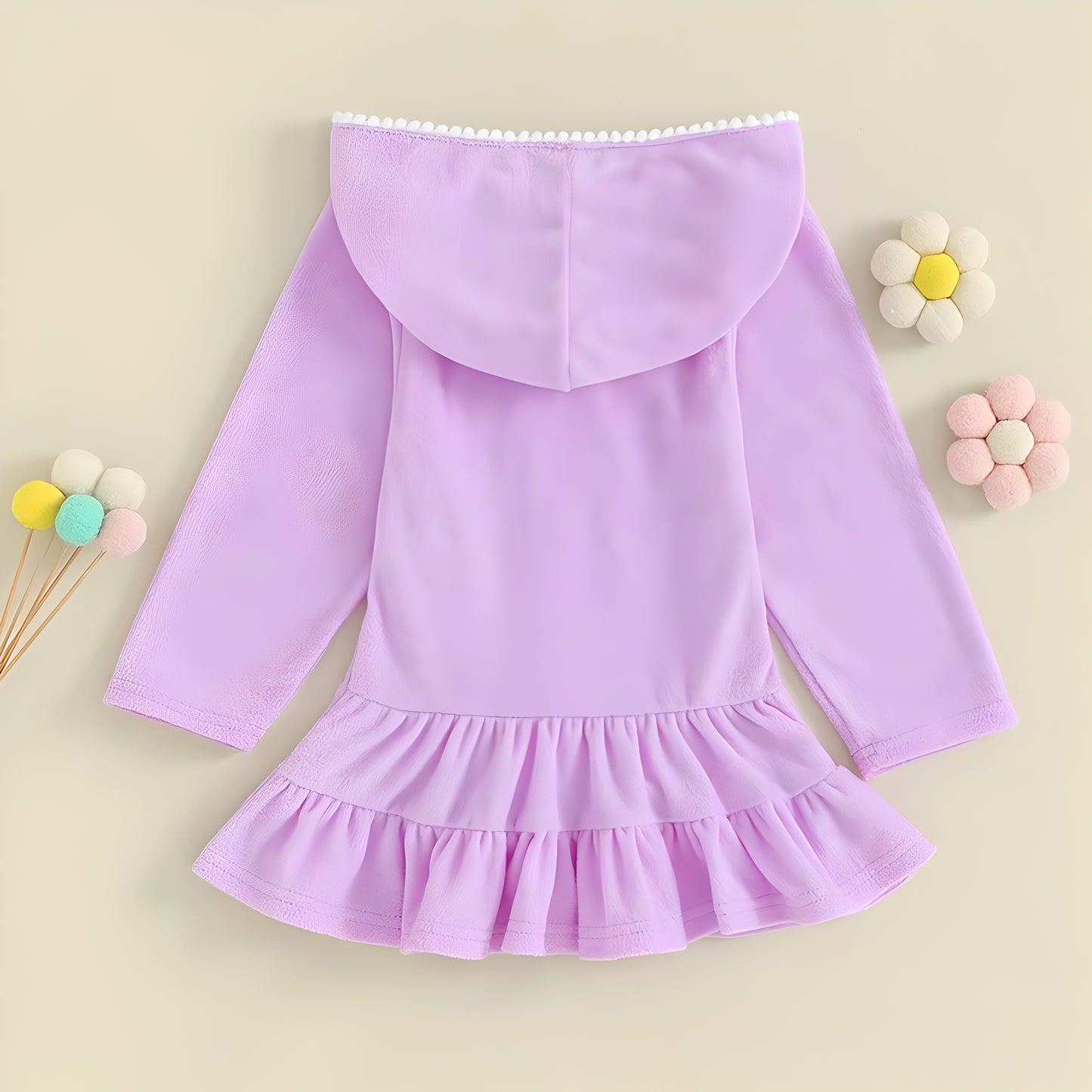 2-8Y Toddler Girl Swim Cover Up Long Sleeve Beach Dress Zip-Up Hoodie