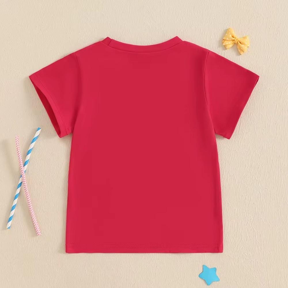 Girls 4th of July T-Shirt Bow Print Summer Top for Kids