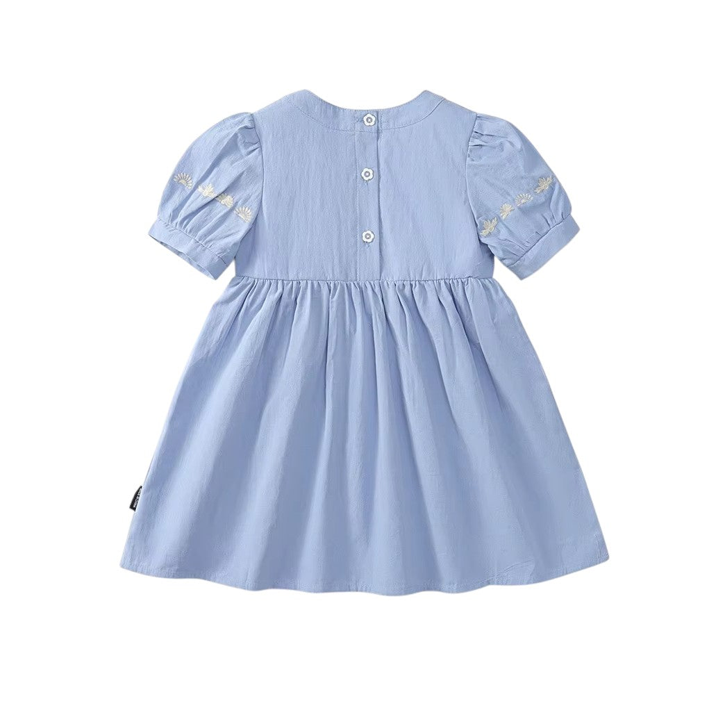 Girls Embroidered Sky Blue Short Sleeved Princess Dress