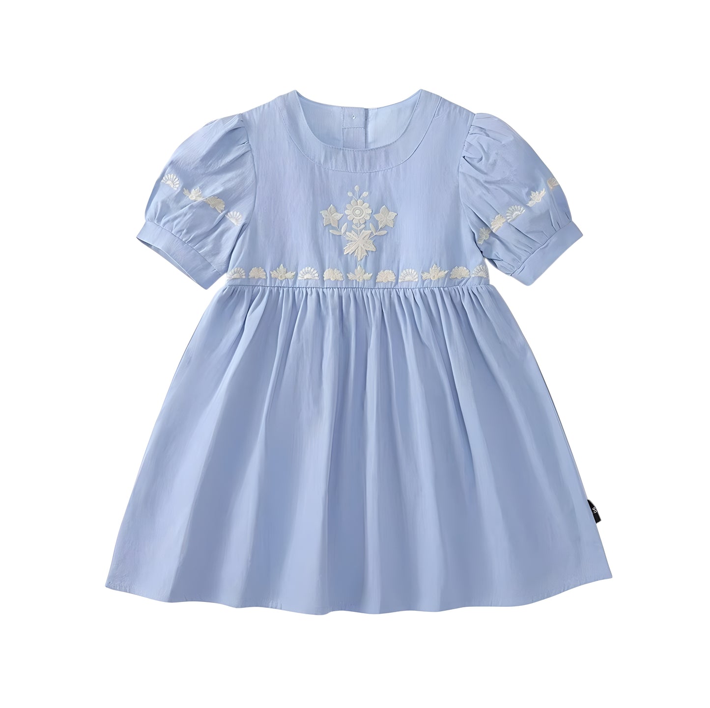 Girls Embroidered Sky Blue Short Sleeved Princess Dress
