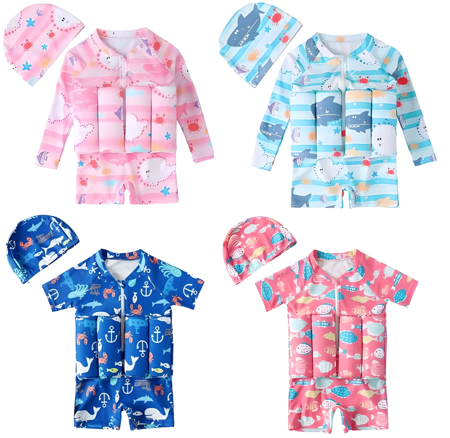Kids Buoyancy One Piece Swimsuit with Hat for Girls and Boys