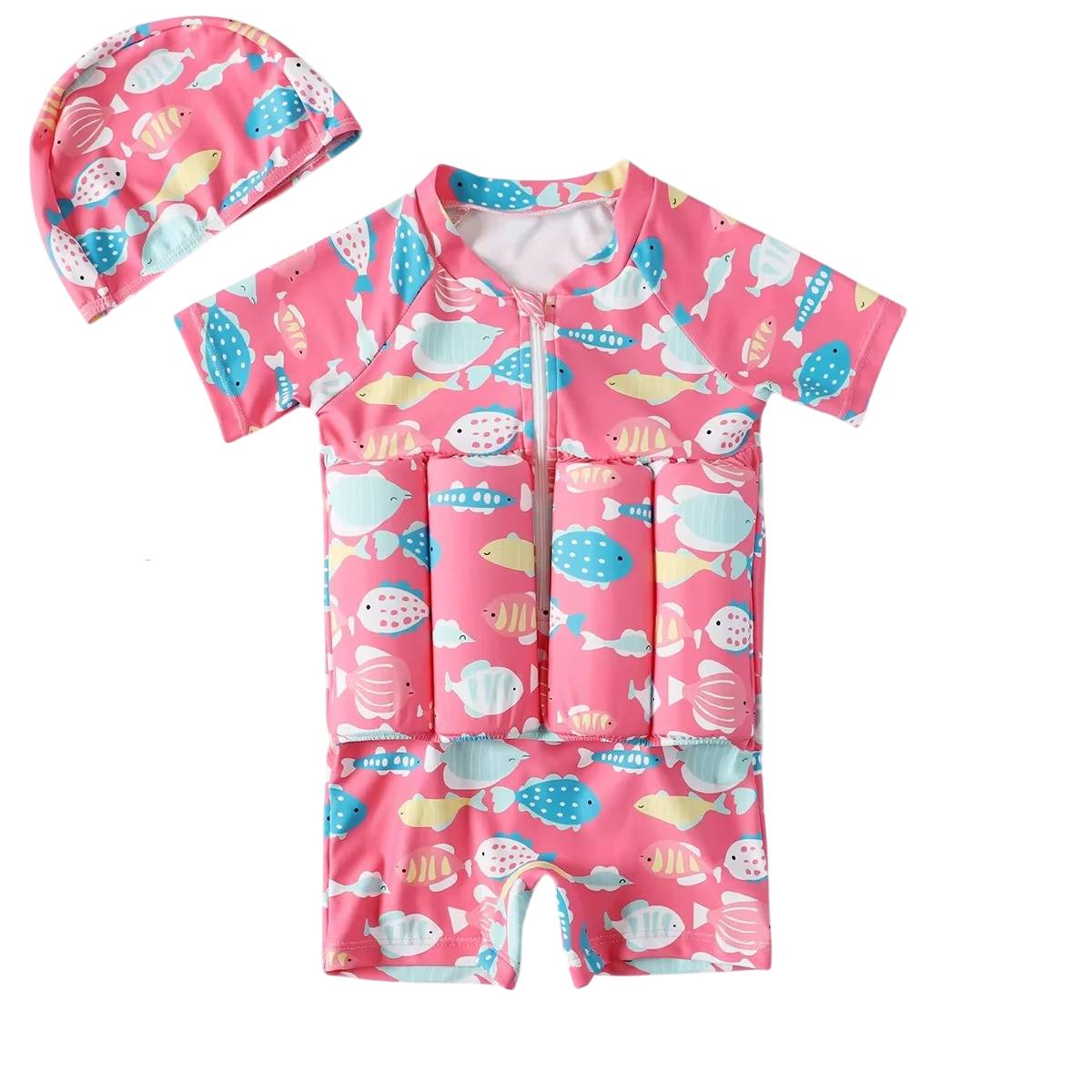 Kids Buoyancy One Piece Swimsuit with Hat for Girls and Boys