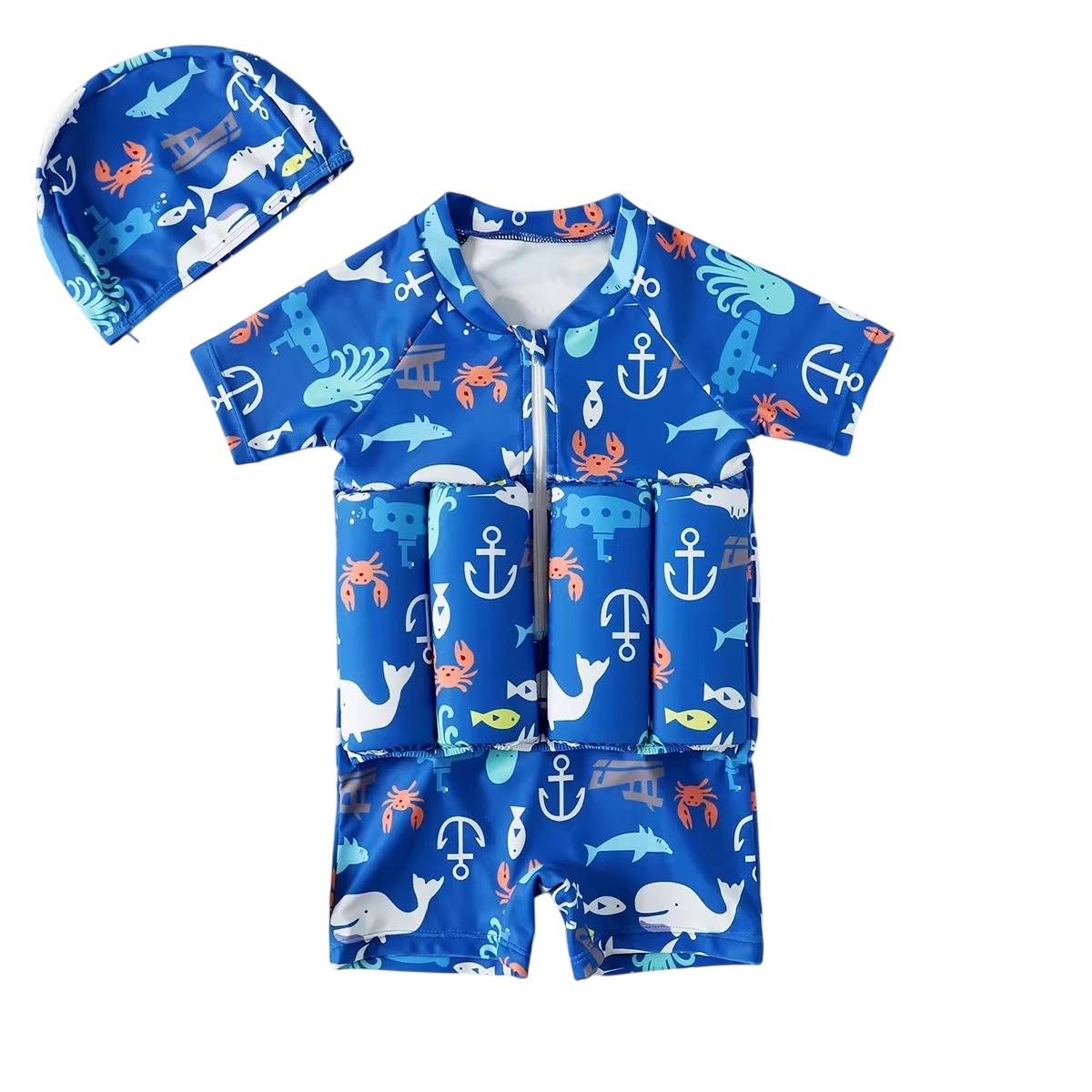 Kids Buoyancy One Piece Swimsuit with Hat for Girls and Boys