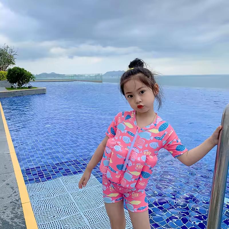 Kids Buoyancy One Piece Swimsuit with Hat for Girls and Boys
