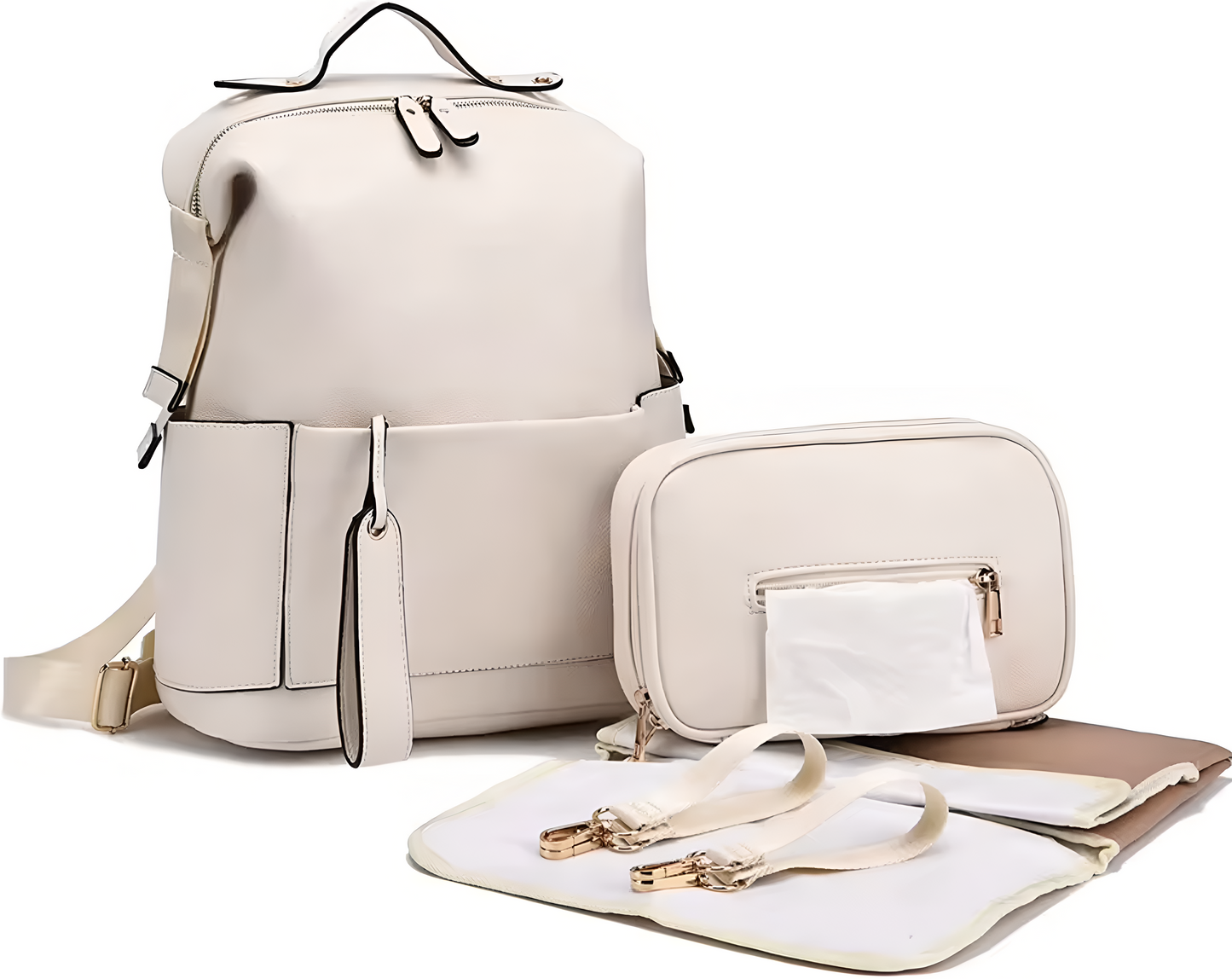 Modern PU Leather Stroller Diaper Backpack Large Capacity