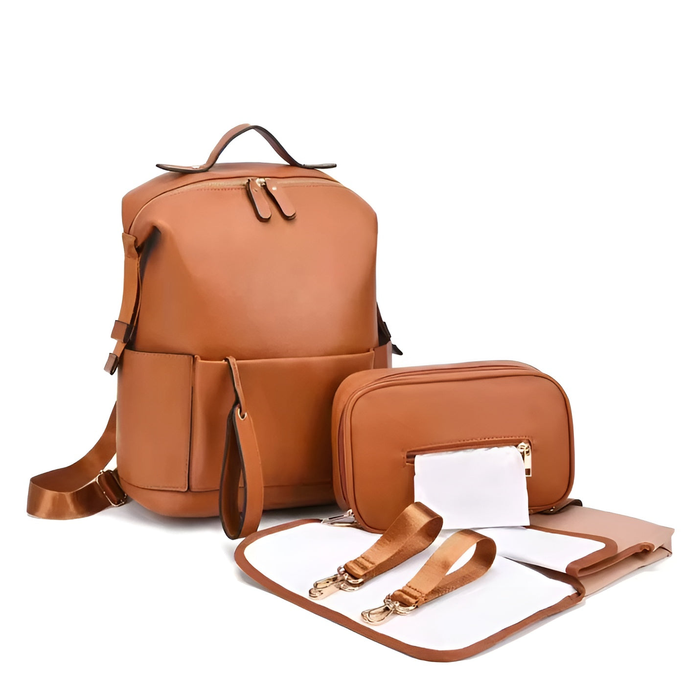 Modern PU Leather Stroller Diaper Backpack Large Capacity