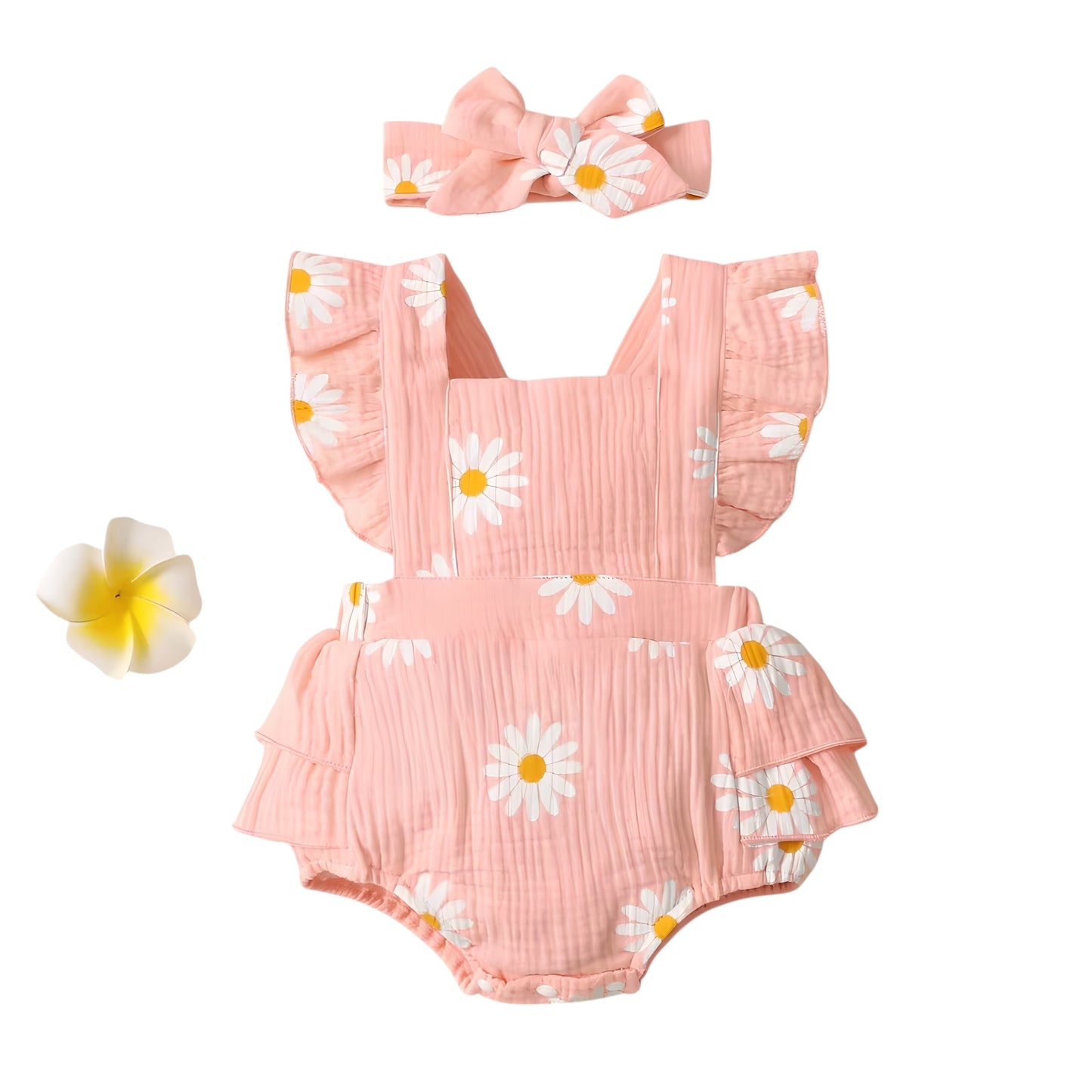Baby Girl Romper Boho Ruffle Sleeveless Newborn Bodysuit with Headband