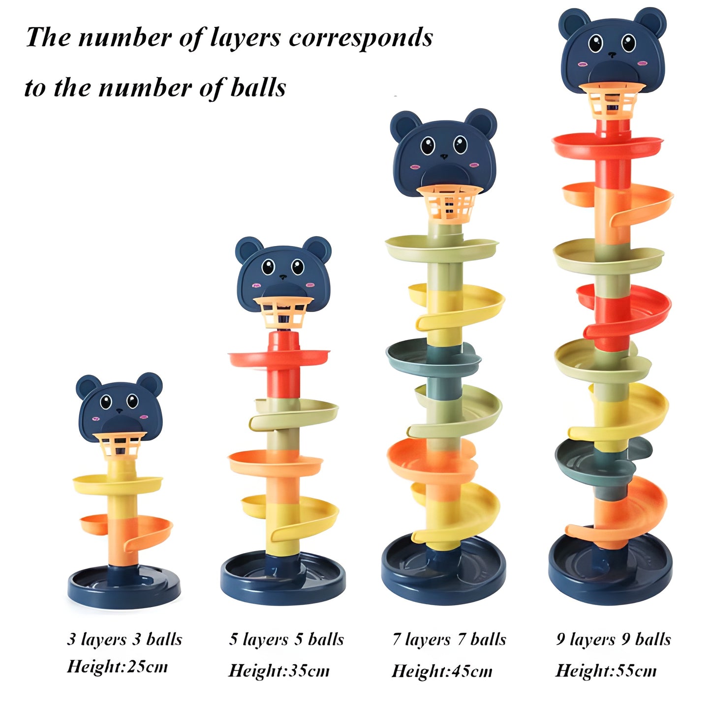 Rolling Ball Puzzle Montessori Sliding Track Tower Toy- 7 Layers