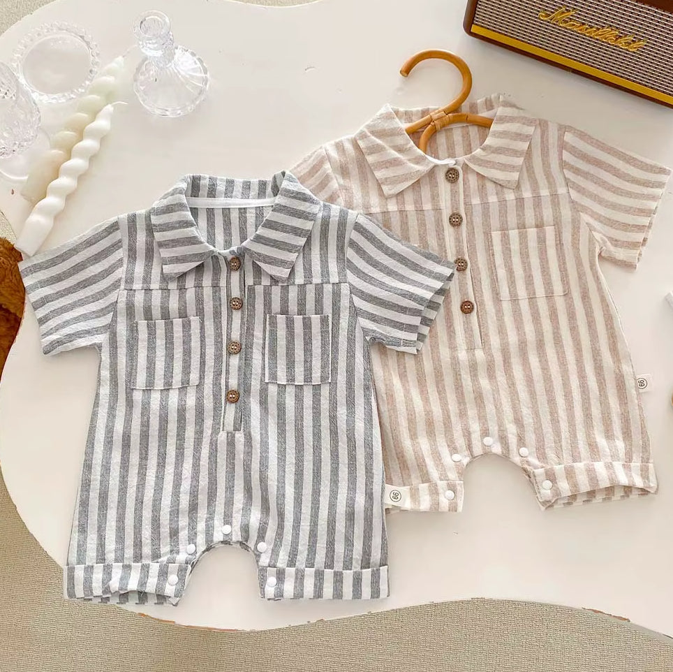 Striped Baby Boys Rompers Short Sleeve Muslim Polo Bodysuit