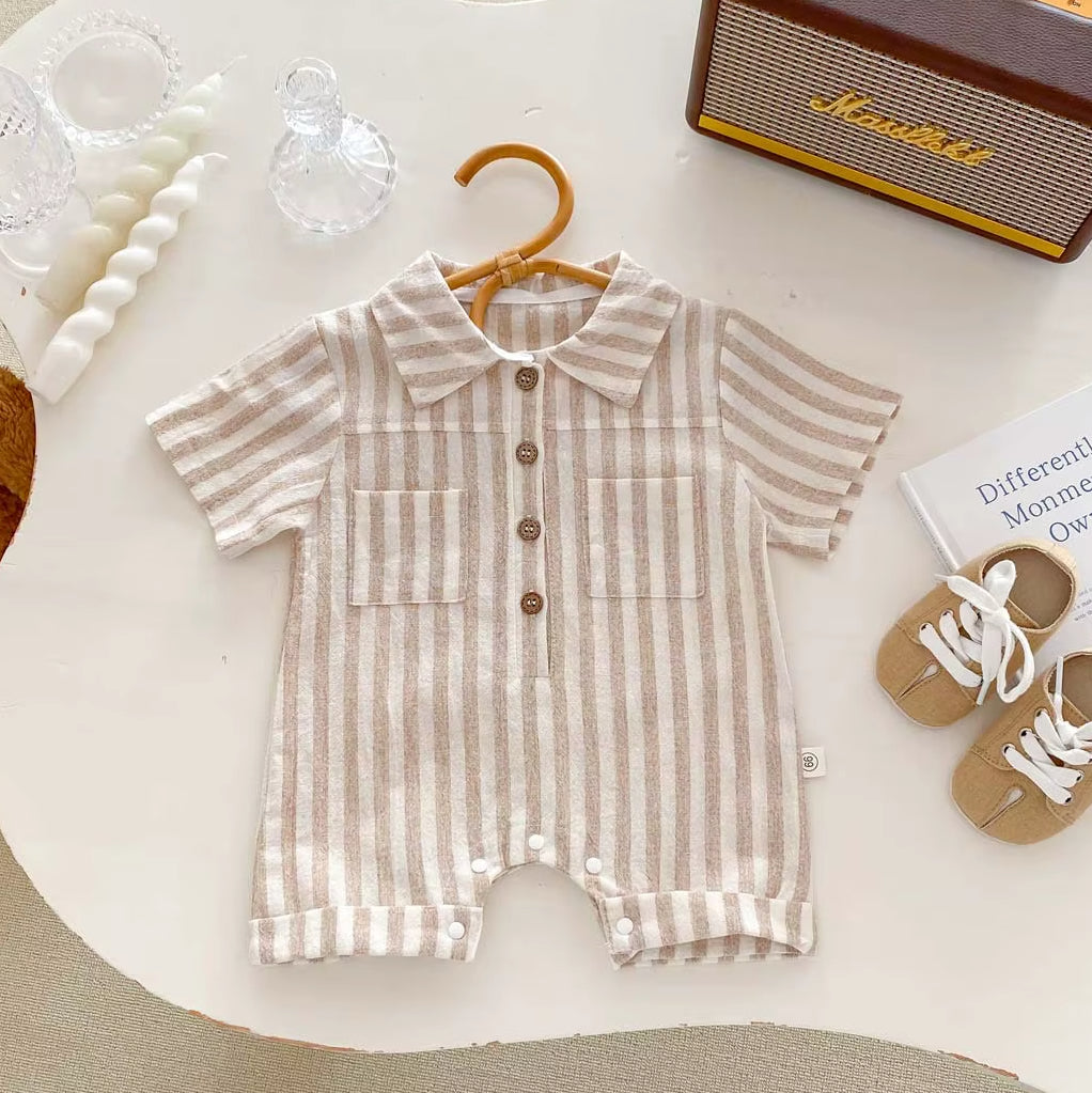 Striped Baby Boys Rompers Short Sleeve Muslim Polo Bodysuit