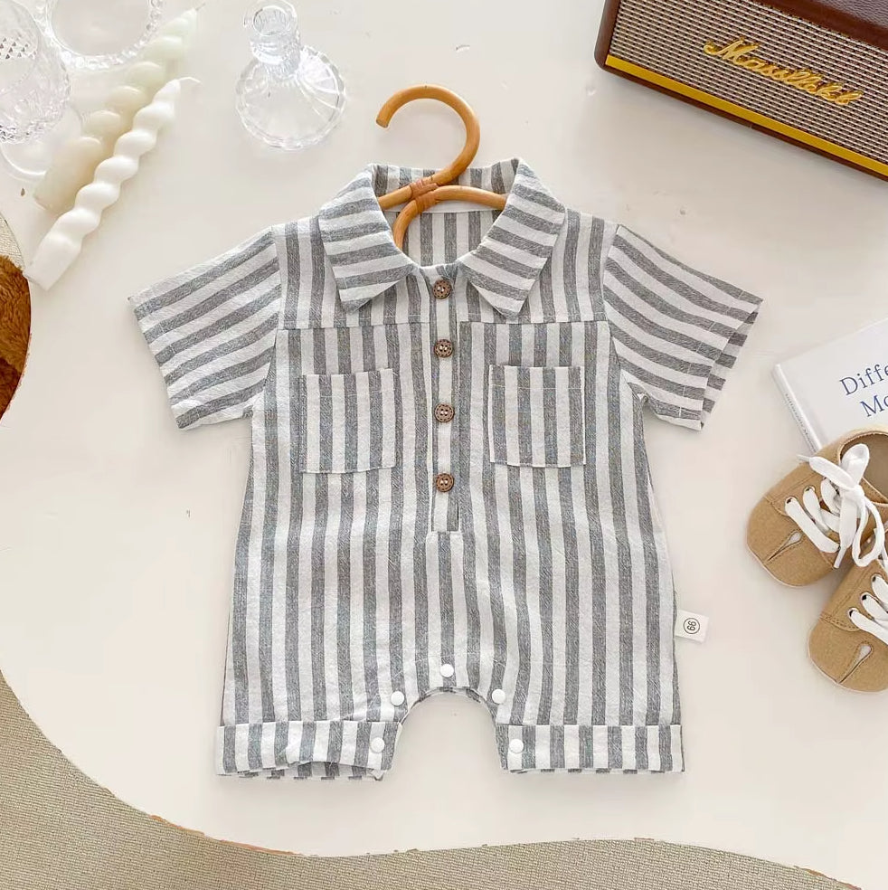 Striped Baby Boys Rompers Short Sleeve Muslim Polo Bodysuit