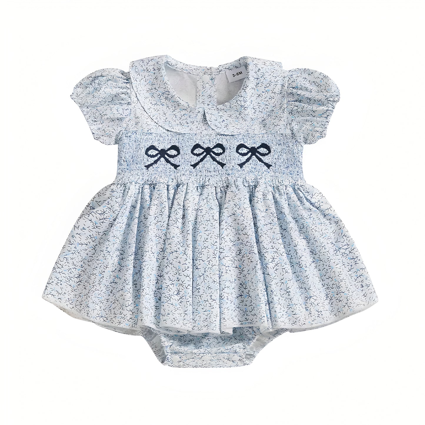 Summer Baby Girls Blue Floral Dress Short Sleeve Romper