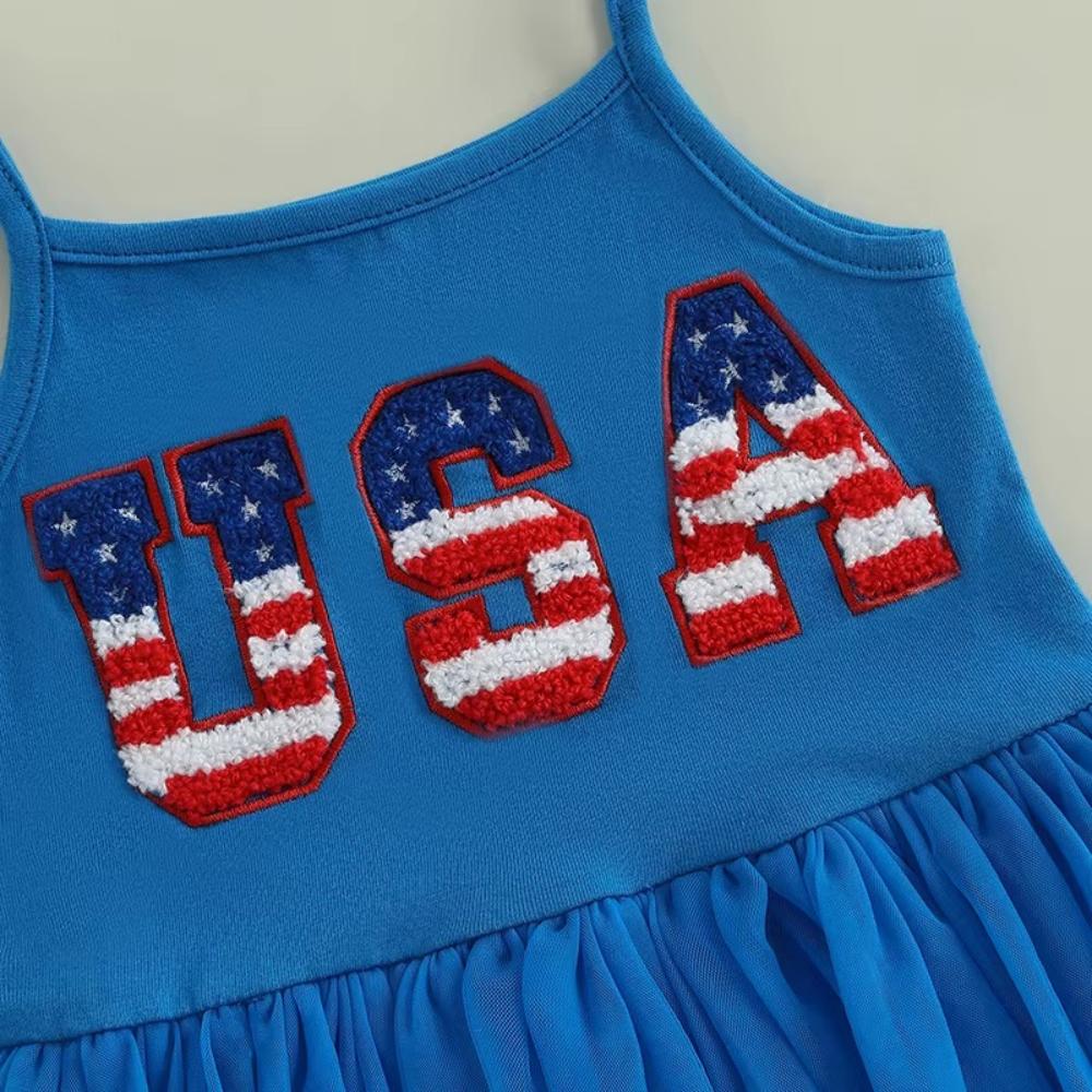 Toddler Girl 4th of July Tulle Dress with USA Letters