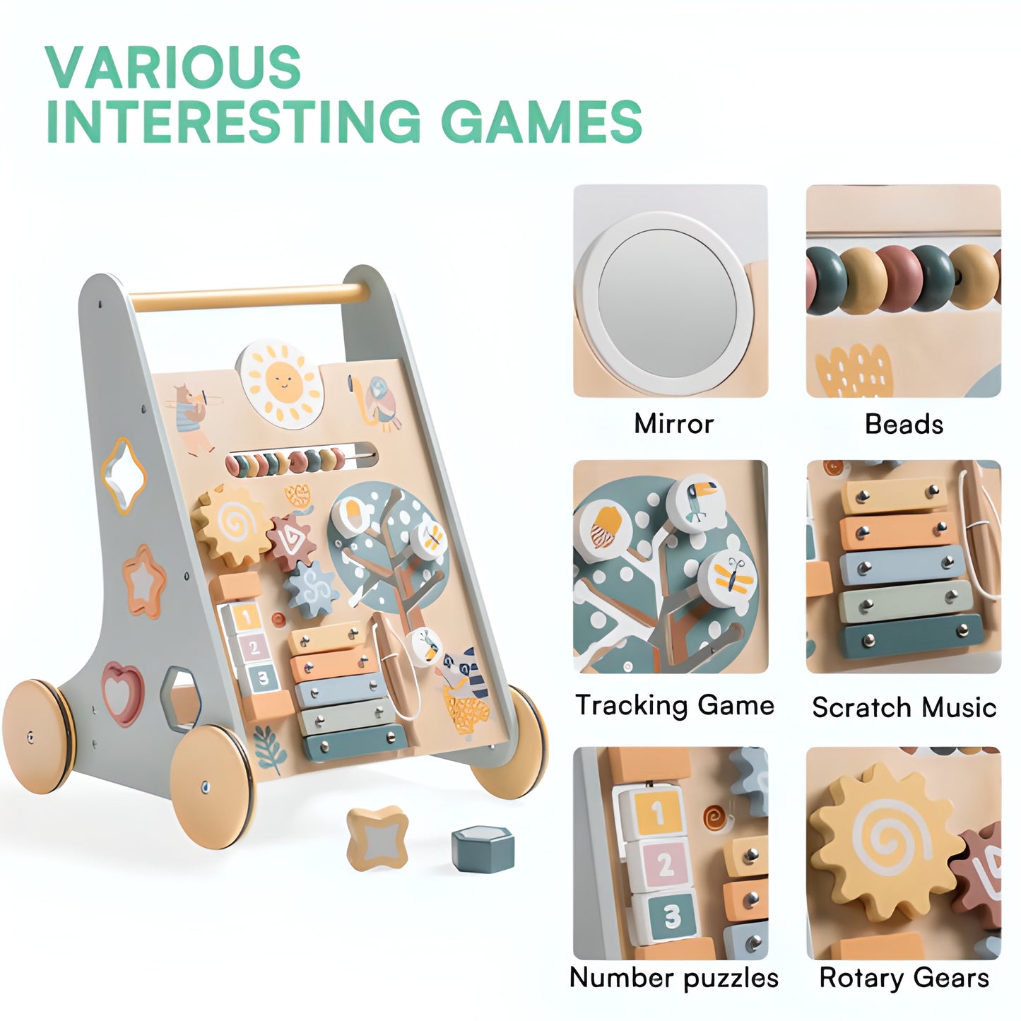 Wooden Baby Walker with Wheels Montessori Push Toys