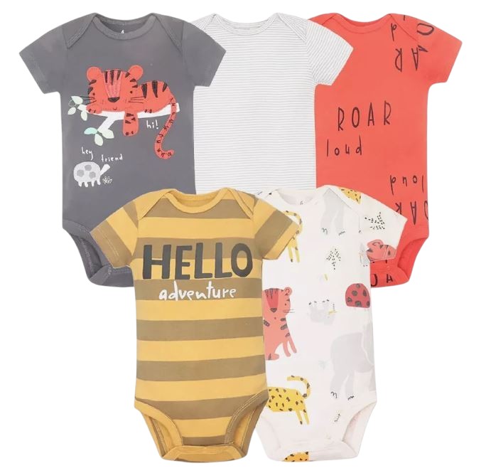 Long & Short Sleeves 5-pack bodysuits Baby Boy Onesies 100% Cotton Safari Adventure