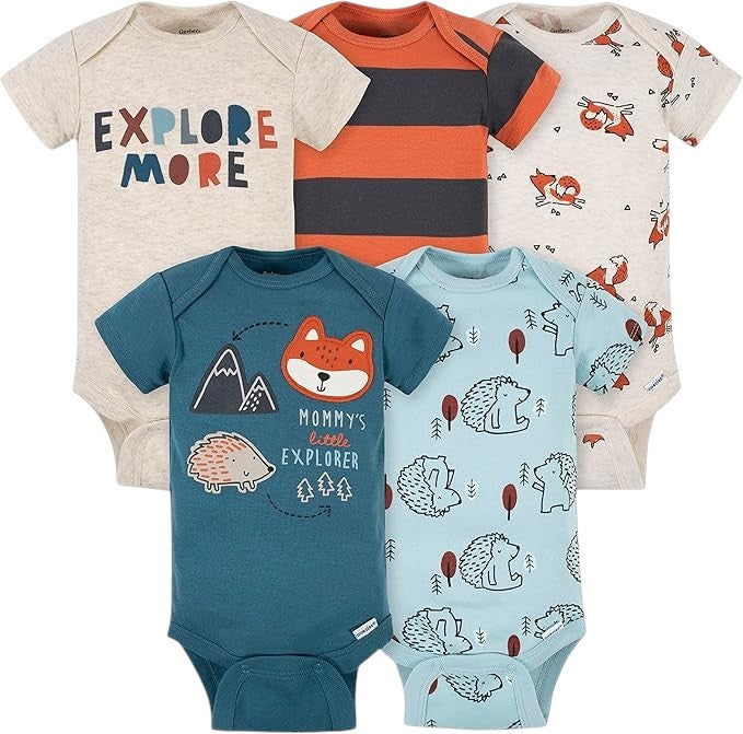 Long & Short Sleeves 5-pack bodysuits Baby Boy Onesies 100% Cotton Woodland
