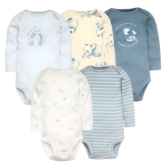 Long & Short Sleeves 5-pack bodysuits Baby Boy Onesies 100% Cotton Soft Earth Tones