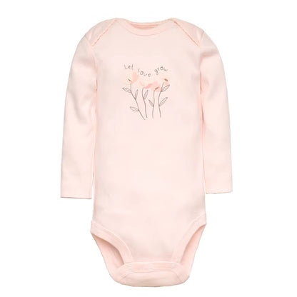 Long & Short Sleeves 5-Pack Bodysuits Baby Girl Peach Onesies 100% Cotton