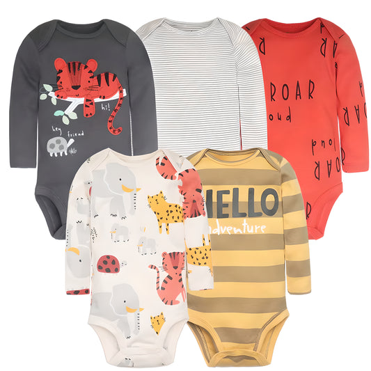 Long & Short Sleeves 5-pack bodysuits Baby Boy Onesies 100% Cotton Safari Adventure