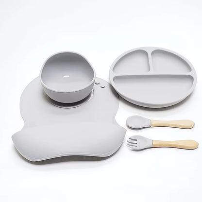 5pcs Children's Silicone Dinner Plate Set Anti-Fall
